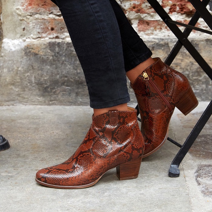 BOOTS MELISSE Bocage cognac en cuir imprimé imitation python