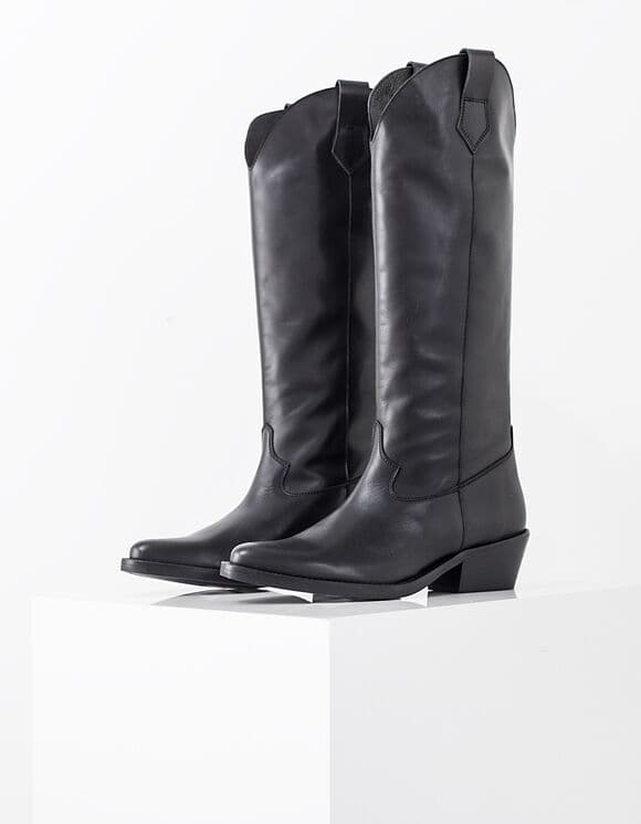 Bottes santiags IKKS en cuir noir