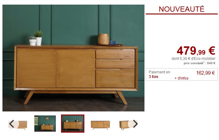 Buffet scandinave JAMBI 2 portes et 3 tiroirs