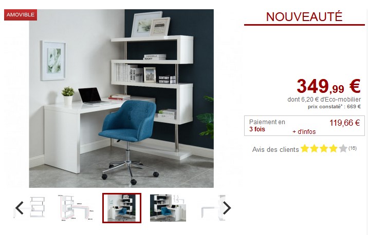 Bureau amovible NICEPHORE II MDF laqué Blanc