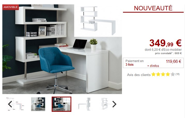 Bureau amovible NICEPHORE II MDF laqué Blanc