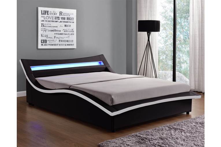 Lit Led design 160x200 CAMDEN 160 simili cuir noir