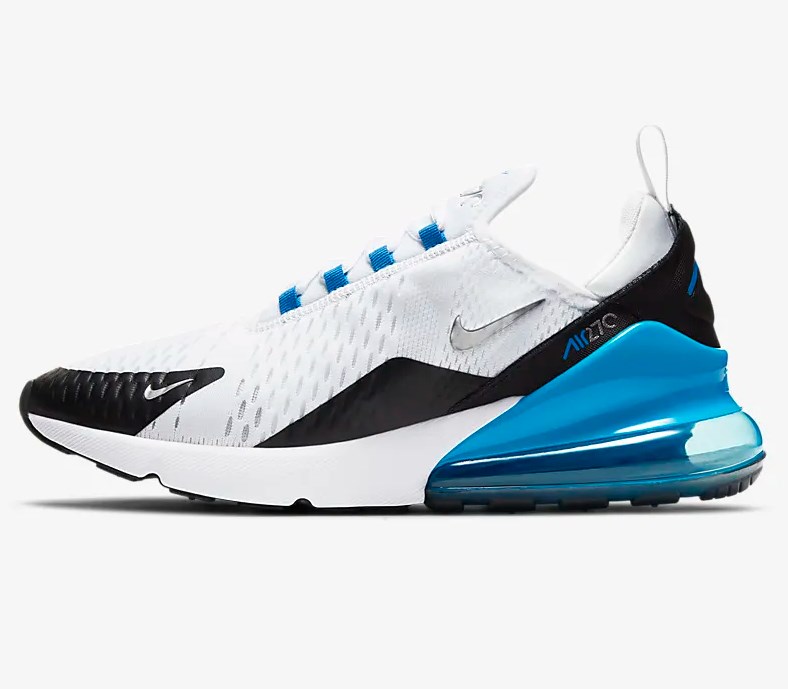 Nike Air Max 270 Blanc Bleu photo clair Noir Argent m tallique