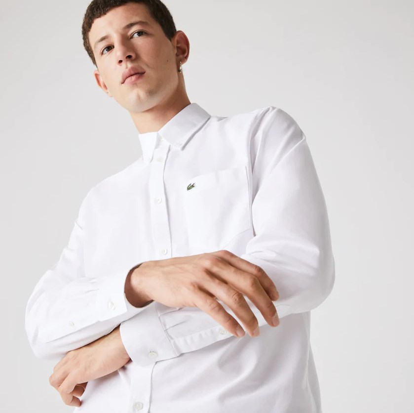 Chemise regular fit Lacoste en coton Oxford premium uni blanche