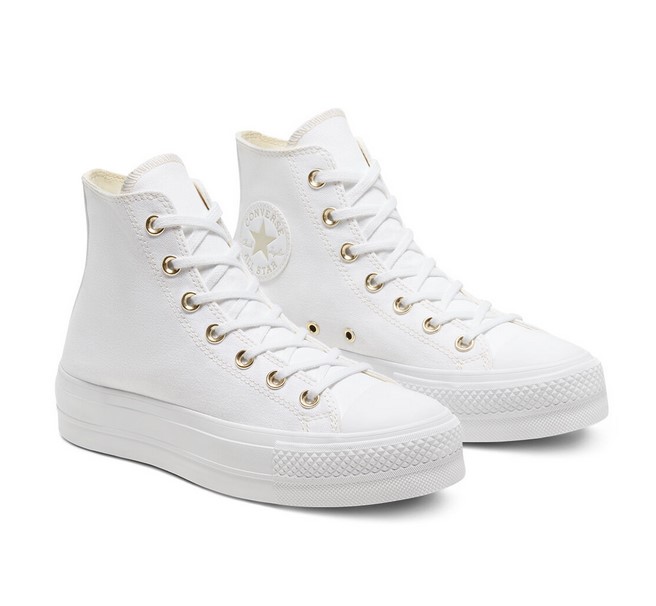 Converse Chuck TaylorAll Star Elevated Gold Platform à tige montante white/white/gold