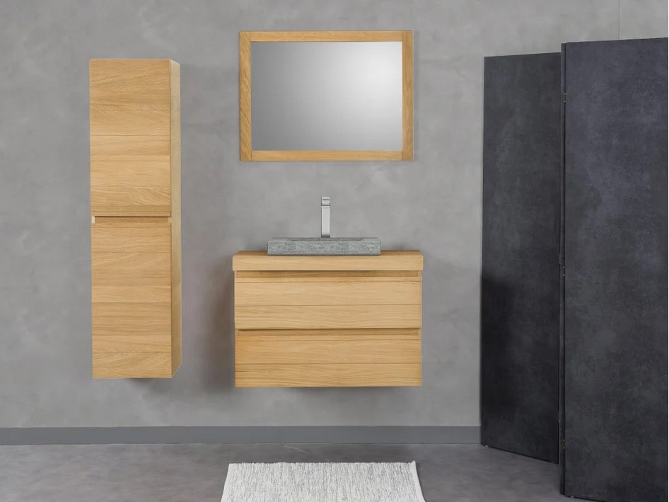 Ensemble salle de bain meuble vasque, colonne et miroir