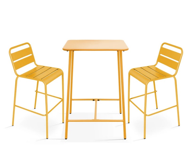 Ensemble Table et Chaises hautes PALAVAS en acier orange - Maisons du Monde