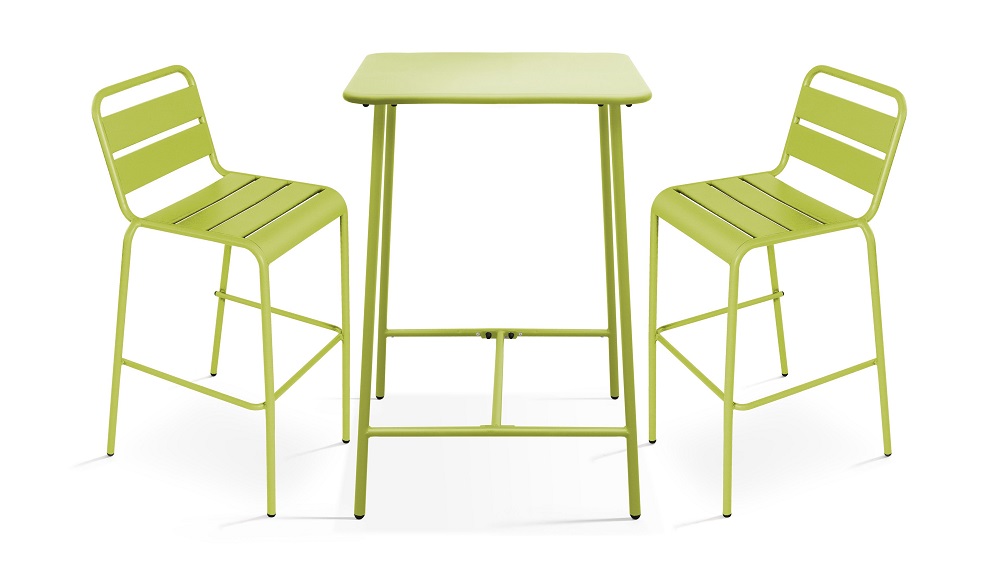 Ensemble Table et Chaises hautes PALAVAS en acier vert