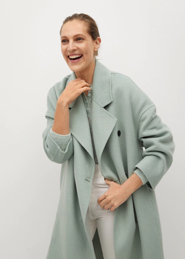 Mango PICAROL Manteau laine fait main Vert menthe