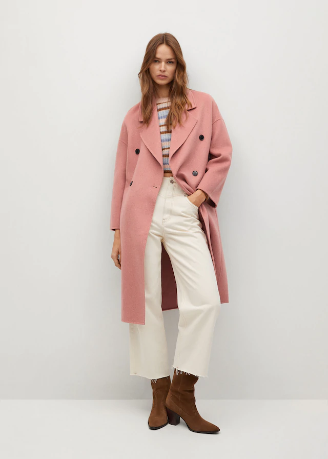 Mango PICAROL Manteau laine fait main Rose Pastel