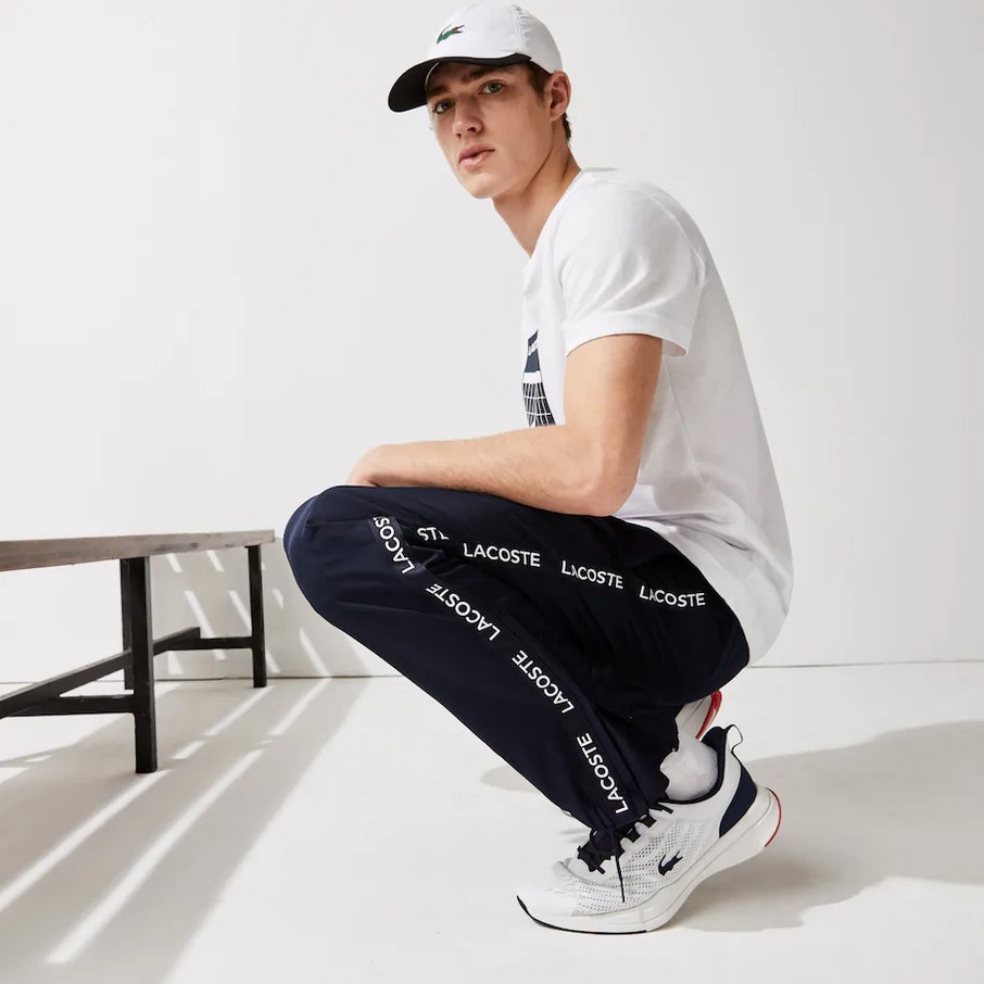 Pantalon de survêtement Lacoste SPORT léger avec bandes siglées Bleu Marine/Blanc