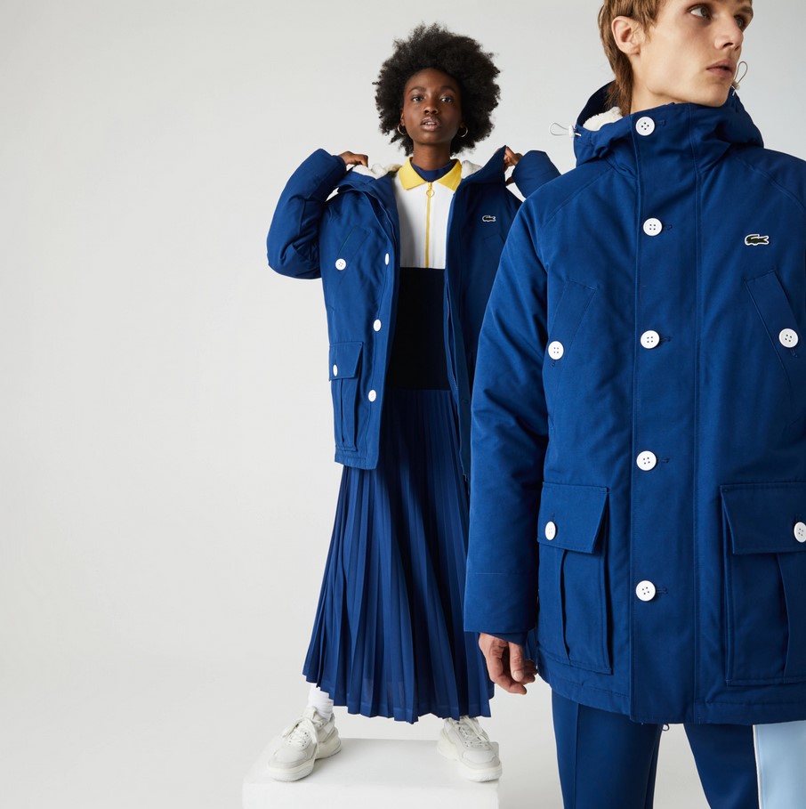 Parka unisexe zippée à capuche Lacoste LIVE unie bleu