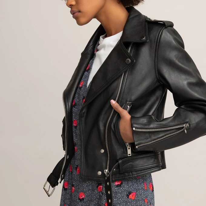 Blouson en cuir style motard noir La Redoute Collection