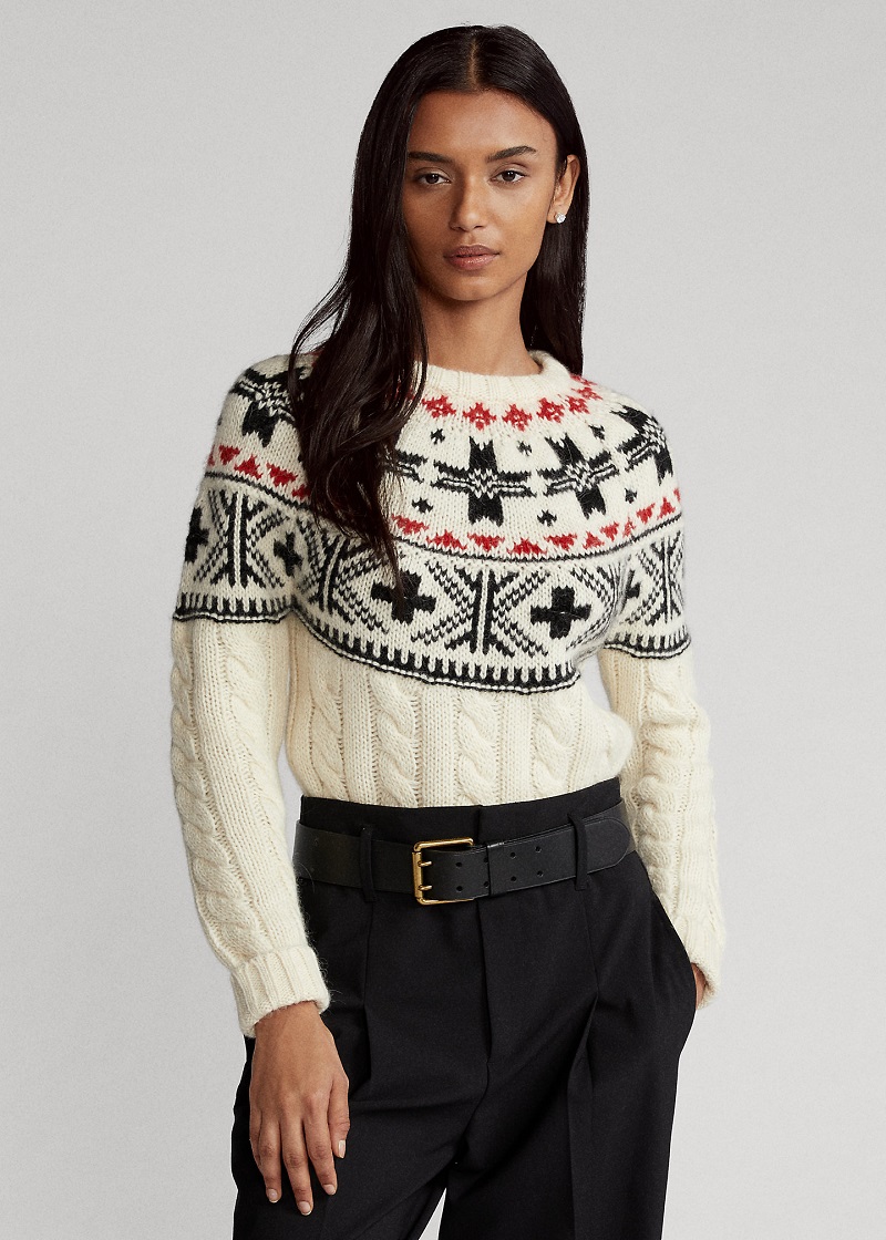 Polo Ralph Lauren Pull torsadé motif Fair Isle Crème multi