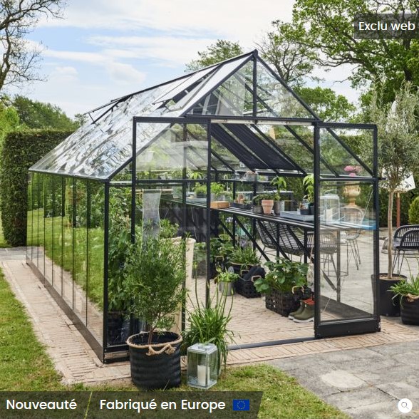 Serre en verre trempé QUBE noir 13 m² Halls + embase