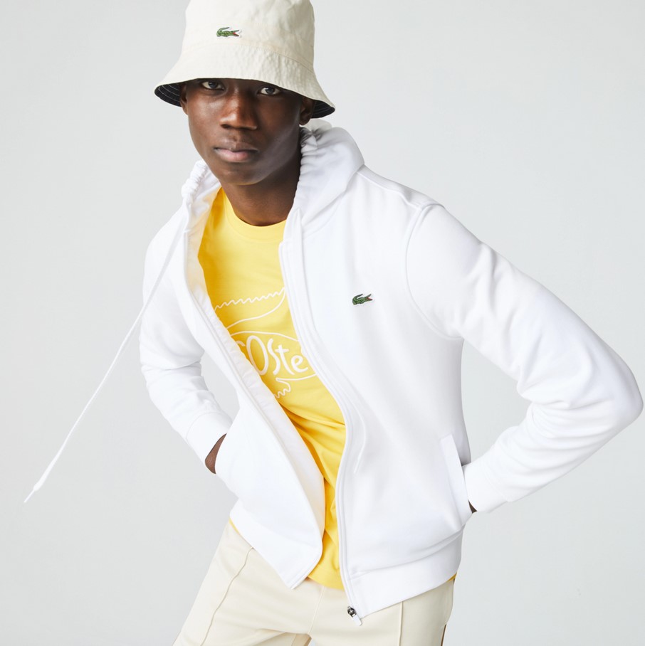 Sweatshirt à capuche Lacoste SPORT léger bi-matière blanc