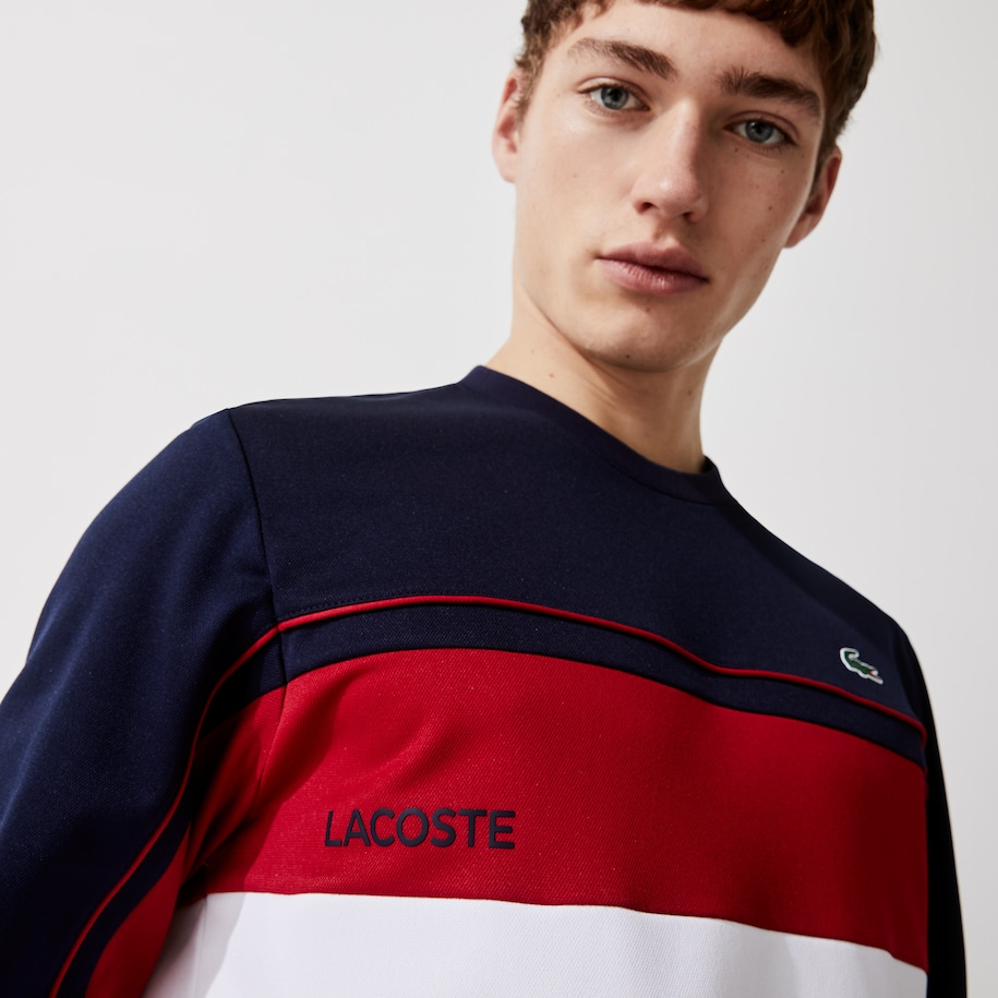 Sweatshirt Lacoste SPORT en piqué résistant color-block Bleu Marine/Rouge/Blanc/Bleu Marine