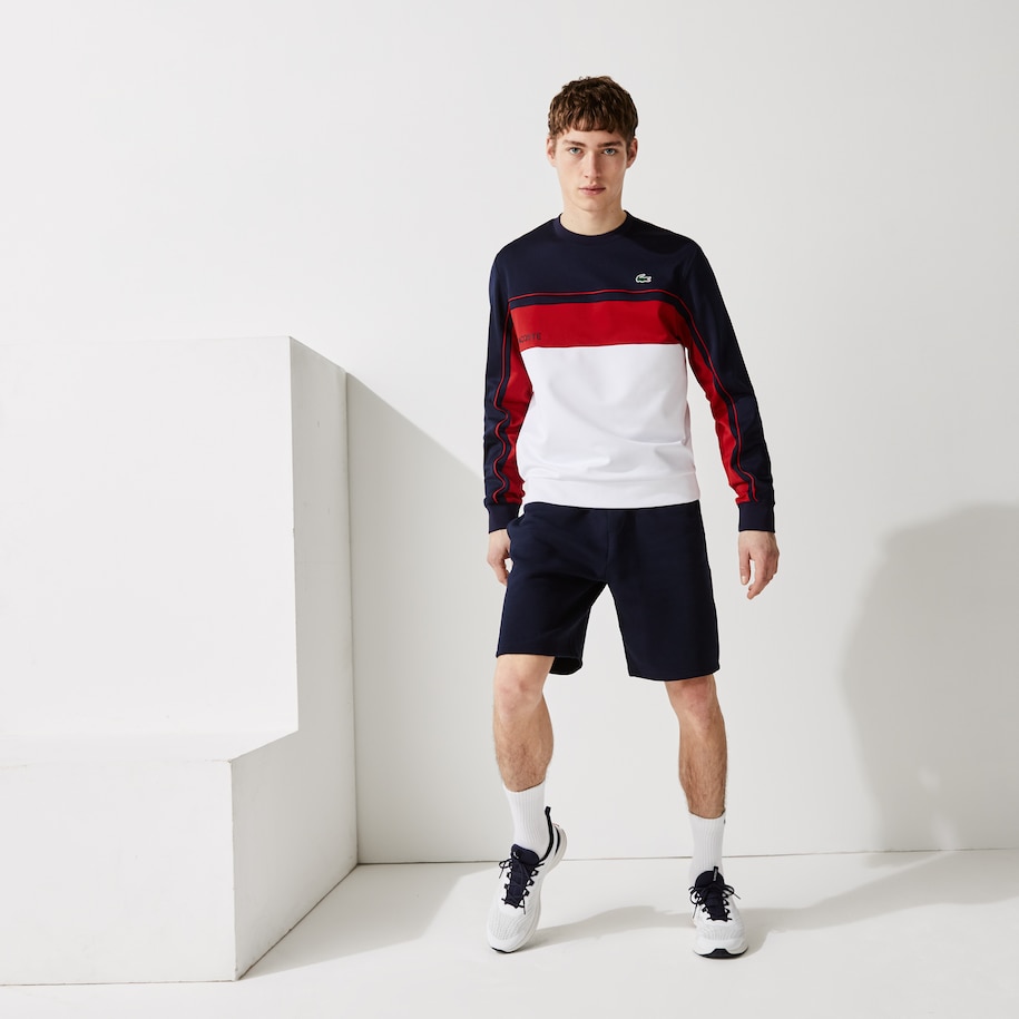 Sweatshirt Lacoste SPORT en piqué résistant color-block Bleu Marine/Rouge/Blanc/Bleu Marine