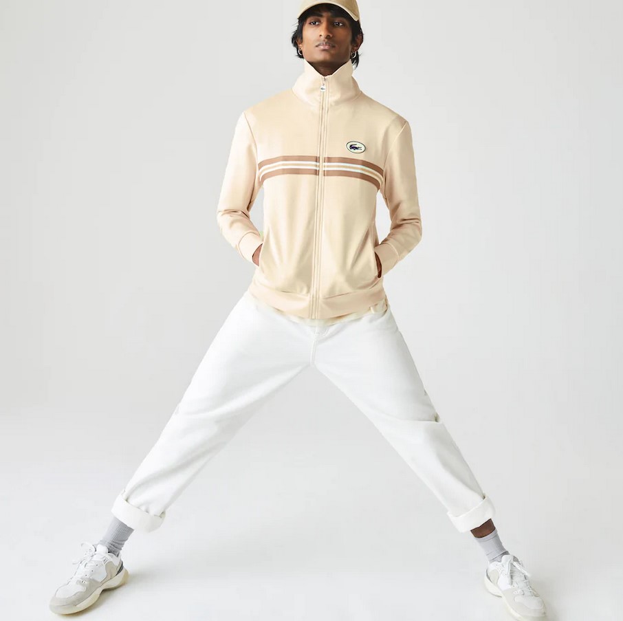 Sweatshirt zipp H ritage Lacoste avec bande rayures et badge