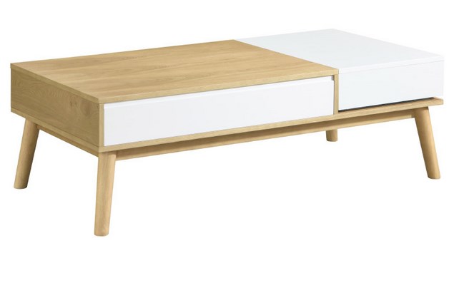 Table basse scandinave TALIA bois clair et blanc avec rangement