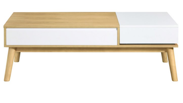 Table basse scandinave TALIA bois clair et blanc avec rangement
