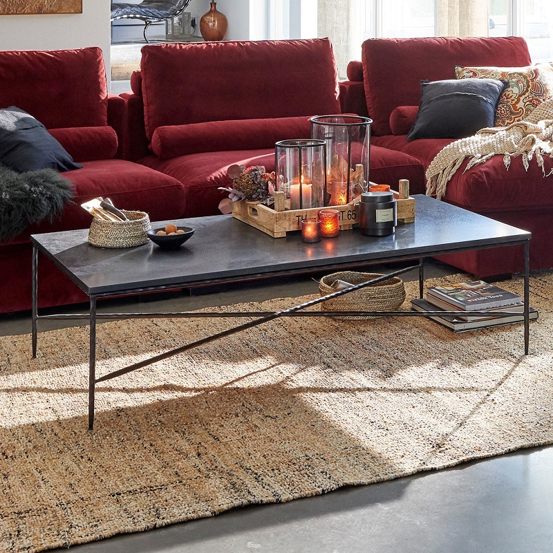 Table d’appoint Arlos en Fer et Plateau Marbre noir vieilli