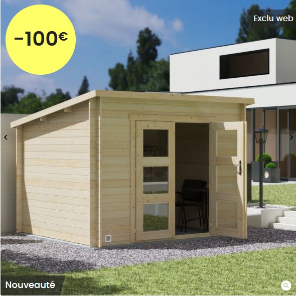 Abri de jardin en bois toit plat AMAZONIE 7,4 m² Ep. 28 mm