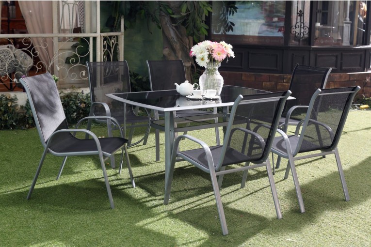 Table de jardin ALASSIO en aluminium + 6 chaises en acier