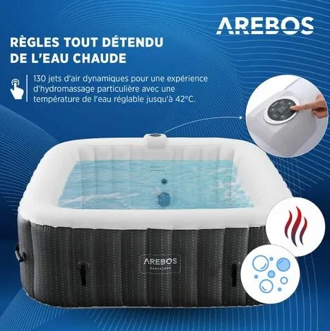 AREBOS In-Outdoor Whirlpool Spa Piscine Massage bien-être Gonflage automatique