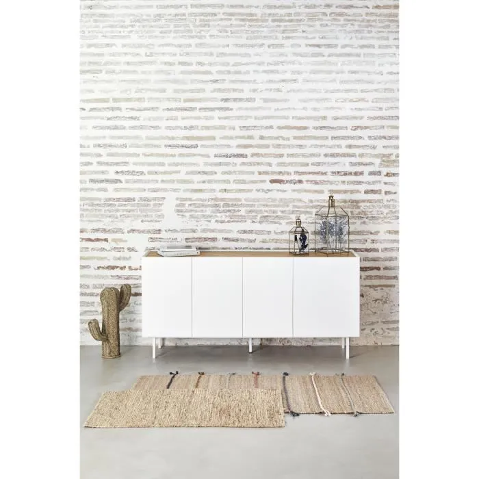 ARISTA Buffet bas 4 portes 3 tiroirs Décor chêne et blanc