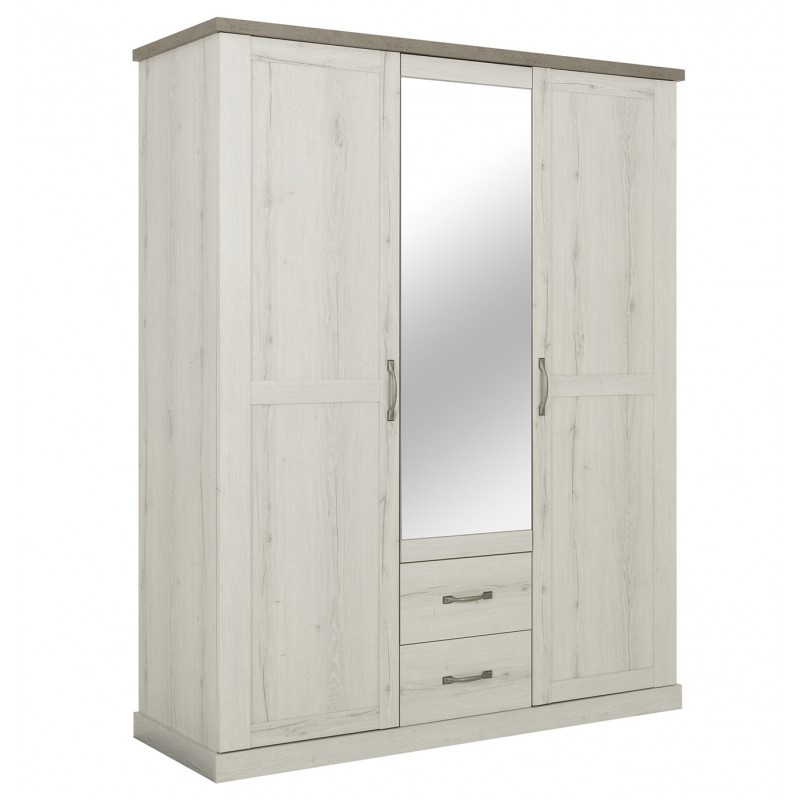 Armoire CASSANDRE 3 portes avec miroir décor chêne blanc - Maisons du Monde