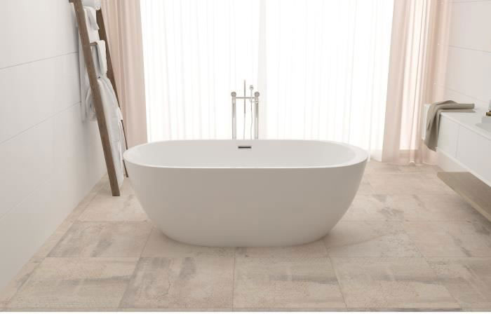 Baignoire ilot ovale design BINBAN2 170x80 cm en acrylique blanc siphon central