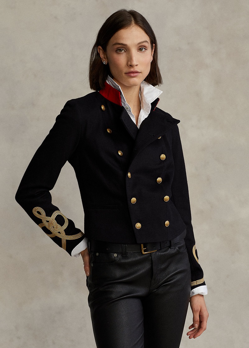 Polo Ralph Lauren Blazer en laine et coton à soutache noir