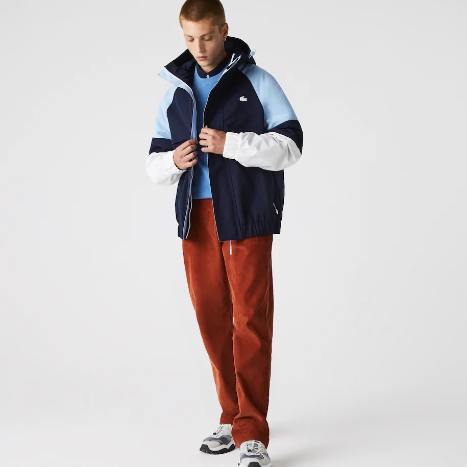 Blouson Héritage Lacoste color-block déperlant Bleu Marine/Bleu Clair/Bleu Marine/Blanc