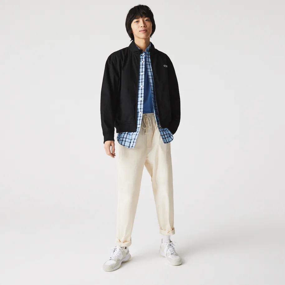 Blouson zippé Lacoste en coton déperlant uni noir