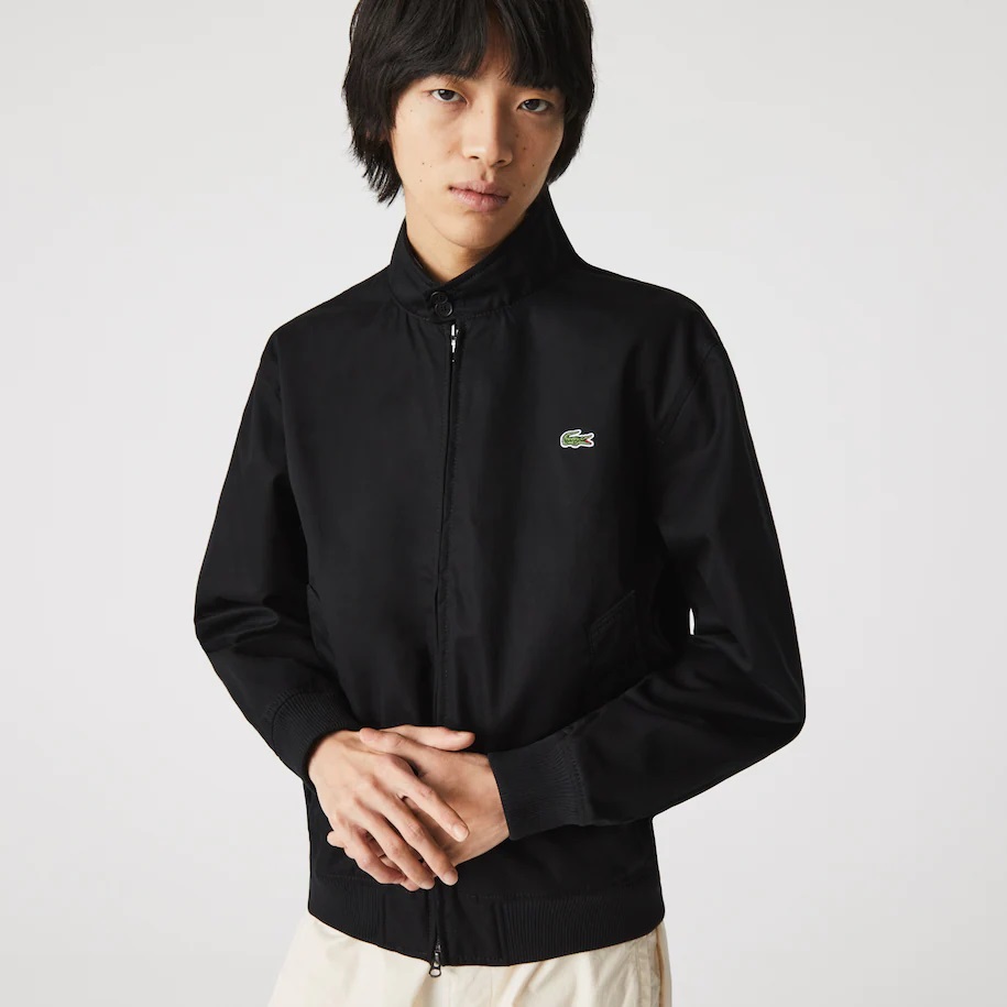 Blouson zippé Lacoste en coton déperlant uni noir