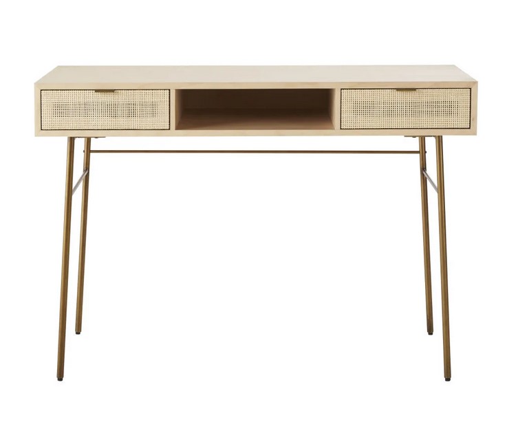 Bureau 2 tiroirs  SOLSTICE cannage en rotin - Maisons du Monde