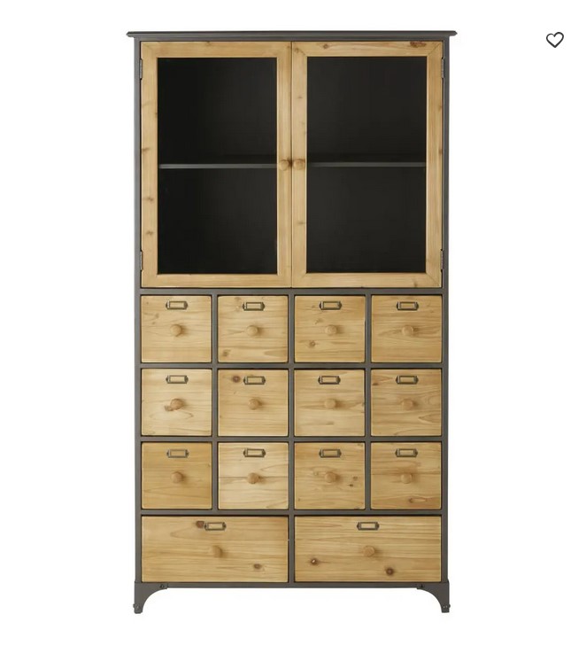 Cabinet de rangement PATTERSON 2 portes en verre trempé et 14 tiroirs noir - Maisons du Monde