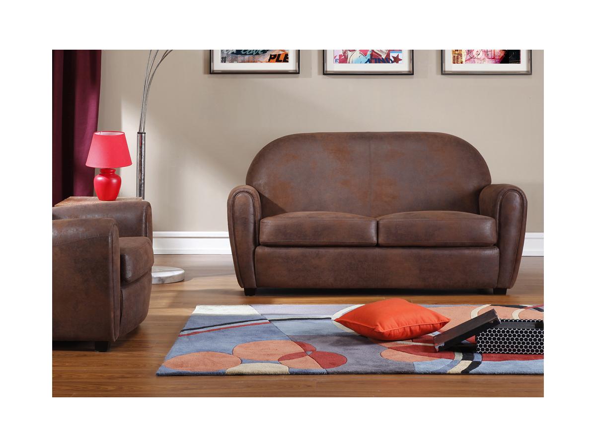 Canapé et fauteuil VICTORY II en microfibre aspect cuir vieilli
