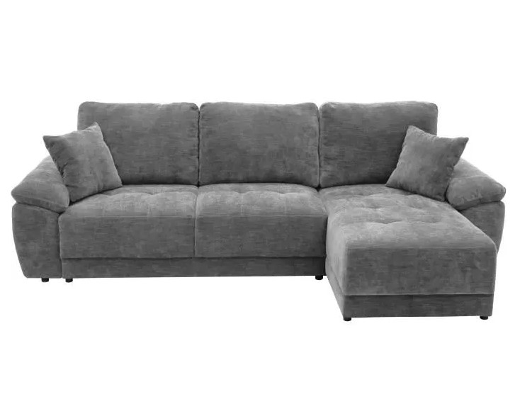 Canapé d'angle convertible réversible ARIEL + coffre de rangement - Tissu Gris anthracite + 2 coussins