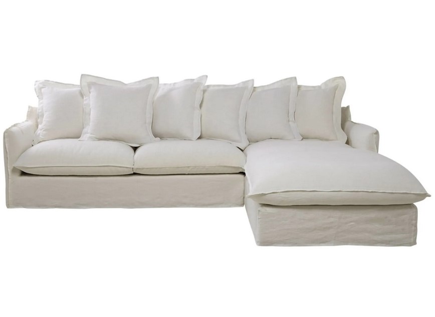 Canapé d'angle droit BARCELONE 6 places en lin lavé blanc
