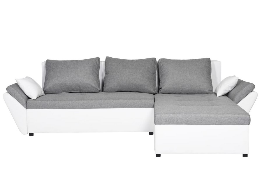 Canapé d'angle réversible convertible ALIX en Pu blanc et tissu gris
