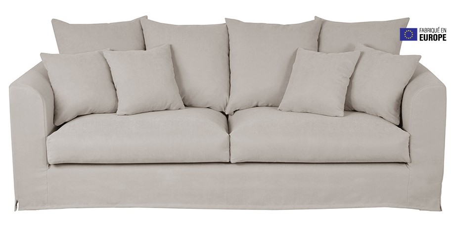 Canapé 3 places FEVER déhoussable en tissu coloris lin