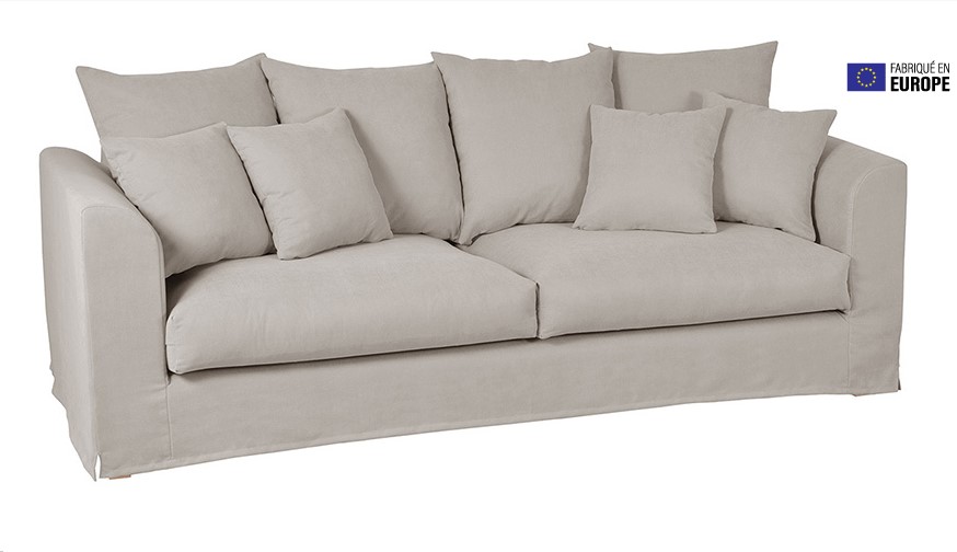 Canapé 3 places FEVER déhoussable en tissu coloris lin