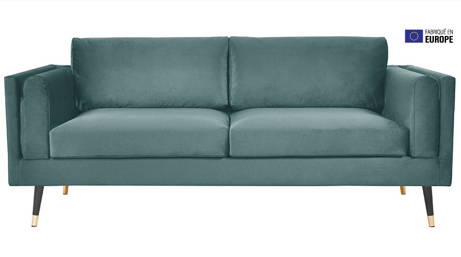 Canapé design 3 places STING en velours vert de gris