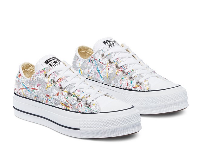 Converse Chuck Taylor All Star Glitter Platform basse white glitter sequins splash