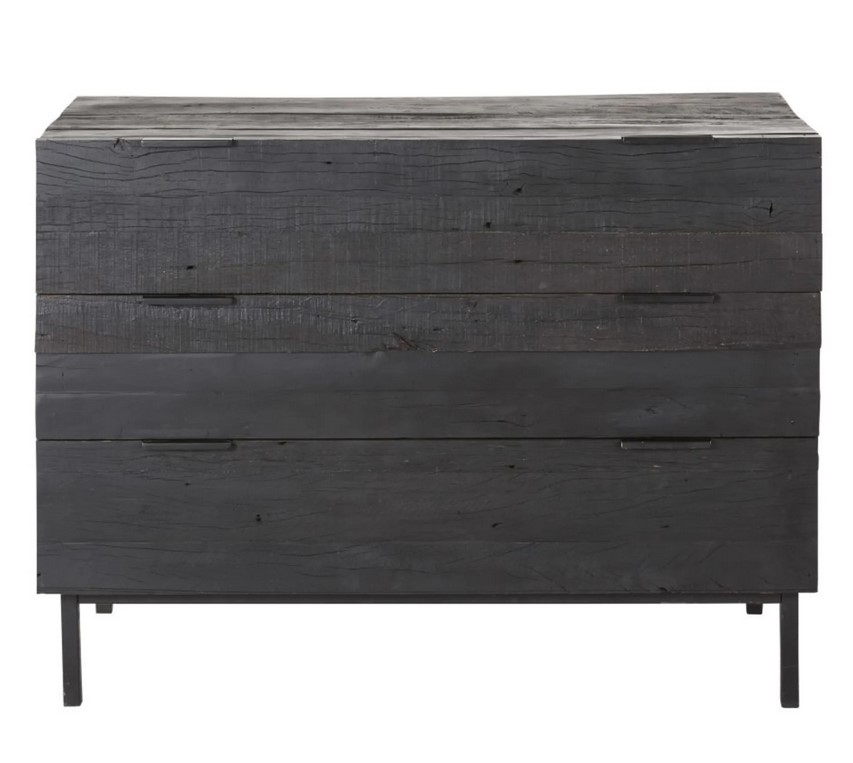Commode 3 tiroirs AKAO en bois recyclé noir et métal noir mat - Maisons du Monde