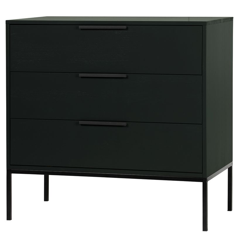 Commode ADAM en pin massif FSC 3 tiroirs noir