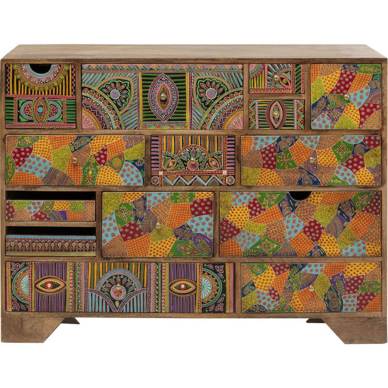 Commode 14 tiroirs PARADISE en manguier massif motifs multicolores