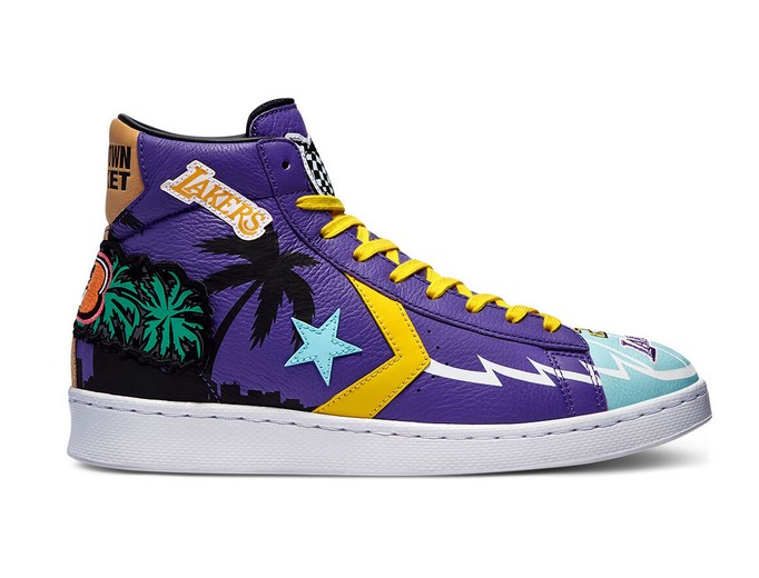 Converse x Chinatown Market "Lakers Championship Jacket" Pro Leather High Top prism violet/poolside